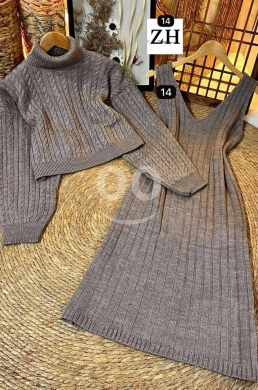 فستان تريكو نسائي أنيق قطعتين شتوي | Elegant 2-Piece Women's Knit Sweater Dress — 9