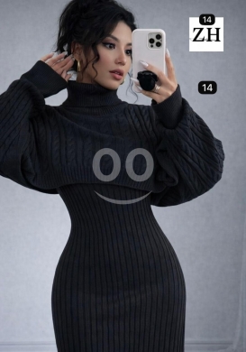 الملابس، الأحذية والزينة في أبو سمرا - فستان تريكو نسائي أنيق قطعتين شتوي | Elegant 2-Piece Women&#039;s Knit Sweater Dress