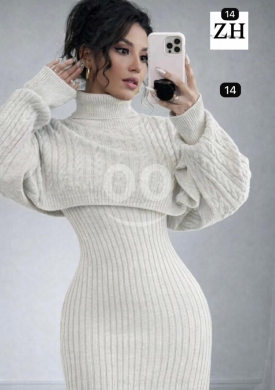 فستان تريكو نسائي أنيق قطعتين شتوي | Elegant 2-Piece Women's Knit Sweater Dress — 2