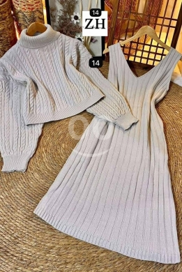 فستان تريكو نسائي أنيق قطعتين شتوي | Elegant 2-Piece Women's Knit Sweater Dress — 8