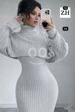 فستان تريكو نسائي أنيق قطعتين شتوي | Elegant 2-Piece Women's Knit Sweater Dress — 6