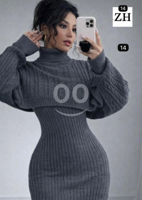 فستان تريكو نسائي أنيق قطعتين شتوي | Elegant 2-Piece Women's Knit Sweater Dress — 3