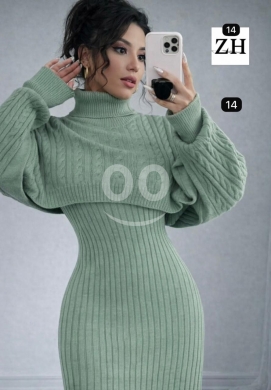 فستان تريكو نسائي أنيق قطعتين شتوي | Elegant 2-Piece Women's Knit Sweater Dress — 4