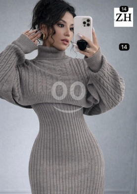 فستان تريكو نسائي أنيق قطعتين شتوي | Elegant 2-Piece Women's Knit Sweater Dress — 5