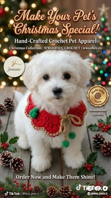 طوق كروشيه يدوي للكلاب والحيوانات الأليفة | Handmade Crochet Dog Christmas Collar Pet Accessory