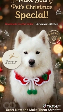طوق كروشيه يدوي للكلاب والحيوانات الأليفة | Handmade Crochet Dog Christmas Collar Pet Acc… — 2