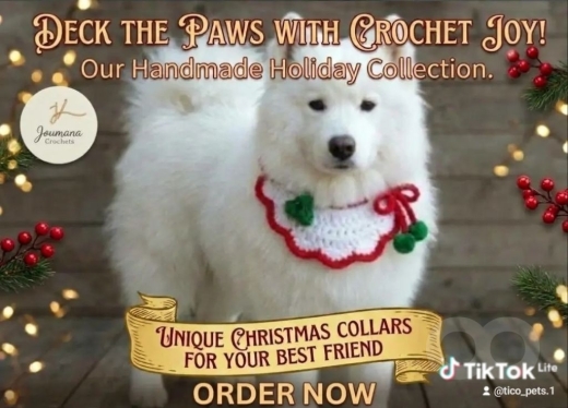 طوق كروشيه يدوي للكلاب والحيوانات الأليفة | Handmade Crochet Dog Christmas Collar Pet Acc… — 3