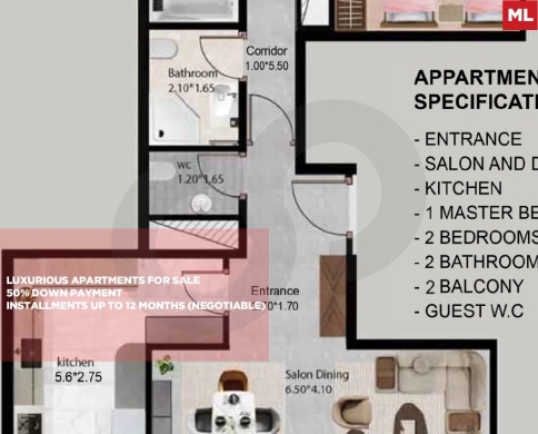 Under Construction Apartment/Luxurious/50% down payment/DAM WA FAREZ-TRIPOLI/ضم و فرز/REF#ML141703