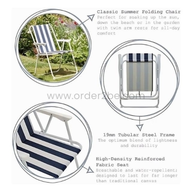 Classic Striped Beach Chair – Cozy Foldable Lounger for Backyard, Pool & Camping — 8