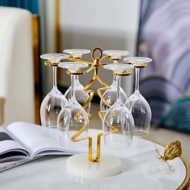 Christmas Tree Glass Holder, Golden Wine Rack for 6 Glasses — 5