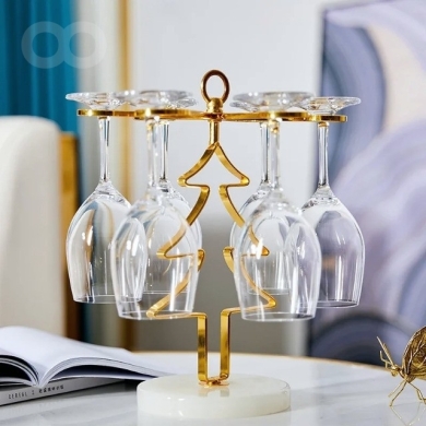 Christmas Tree Glass Holder, Golden Wine Rack for 6 Glasses — 8