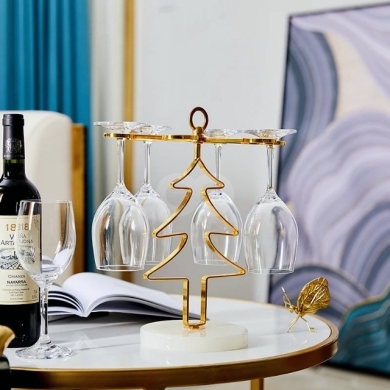 Christmas Tree Glass Holder, Golden Wine Rack for 6 Glasses — 2