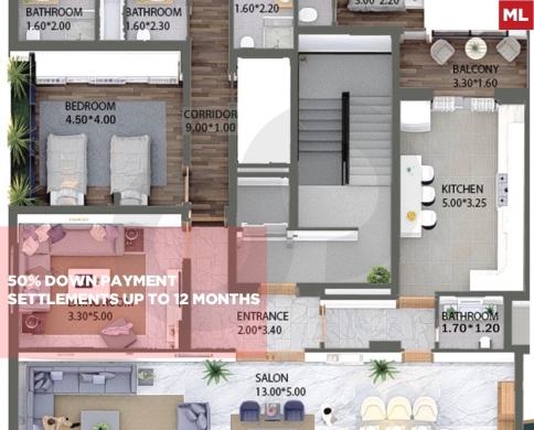 Under construction project/New apartment for sale/50% down…
