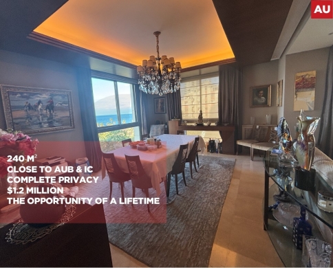 Apartment for Sale/Prime Location/Unobstructed Sea View/MANARA-BEIRUT/منارة/REF#AU141918