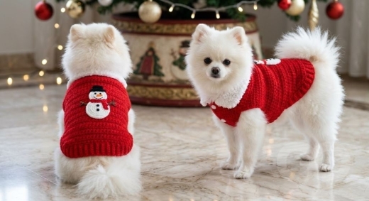 كنزة صوفية يدوية للأكلاب بتصميم رجل الثلج عيد الميلاد | Handmade Christmas Snowman Dog Sweater