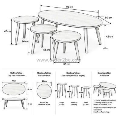 Nesting Table Set with Oval Coffee Table — 3