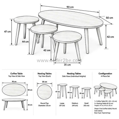 Nesting Table Set with Oval Coffee Table — 3
