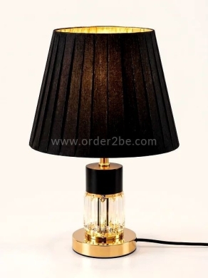 Pleated Table Lamp with Crystal and Gold Base, Black — 4