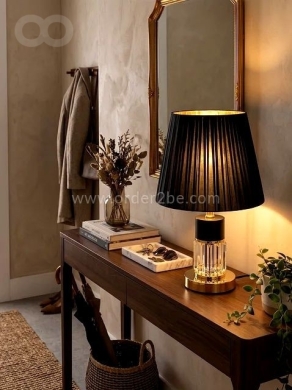 Pleated Table Lamp with Crystal and Gold Base, Black — 2
