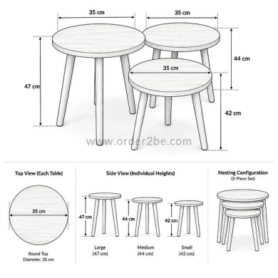3-Piece Round Nesting Table Set, Light Brown — 2
