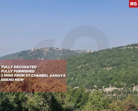 FULLY FURNISHED/SEA & MOUNTAIN VIEW/SOLAR SYSTEM/2 MIN FROM ST. CHARBEL MONASTERY/AANNAYA,JBEIL/عنايا/REF#RG142214 !