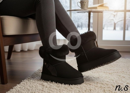 بوتين نسائي شتوي مبطن بالفرو | Women's Fur-Lined Winter Boots - Stylish & Comfortable — 4