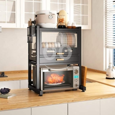 Home & Garden in Bechara El Khoury - Carbon Steel Microwave Stand & Sealed Dish Cabinet with Knife Holder