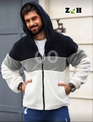 جاكيت شتوي رجالي فرو ناعم بتصميم عصري وألوان متدرجة | Men's Faux Fur Winter Zip-Up Jacket — 3