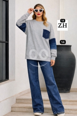 طقم بناتي شتوي مميز: سويت شيرت قطني مع بنطلون جينز | Trendy Girls' Winter Set: Cotton Swe… — 5