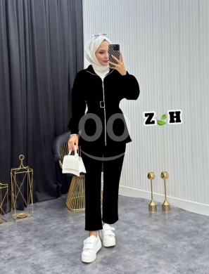 طقم نسائي فايس مصوف أنيق بخصر محدد | Elegant Women's Belted Fleece Knit Two-Piece Set — 4