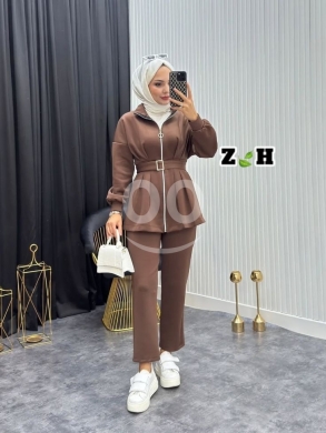 طقم نسائي فايس مصوف أنيق بخصر محدد | Elegant Women's Belted Fleece Knit Two-Piece Set — 5