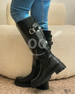 بوتين نسائي طويل أسود بتصميم شتوي متين | Premium Durable Black Knee-High Winter Boots — 4