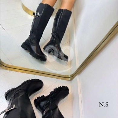بوتين نسائي طويل أسود بتصميم شتوي متين | Premium Durable Black Knee-High Winter Boots — 5