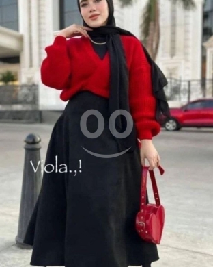طقم كنزة لف مع تنورة مخمل ناعم وأنيق | Elegant Wrap Sweater & Soft Velvet Skirt Set — 3