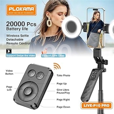 Mobile accessories dans Bouchrieh - Plokama Live-P10 Pro Selfie Stick Tripod with LED Light & Remote