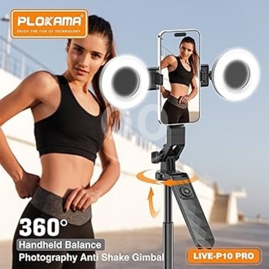 Plokama Live-P10 Pro Selfie Stick Tripod with LED Light & Remote — 2