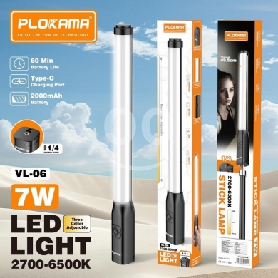 الكاميرات ومعدات الاستوديو في بوشريه - Plokama VL-06 Pro Handheld RGB LED Light - Portable 7W Lighting Stick for Photography