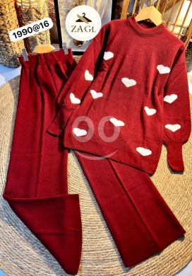 طقم صوف نسائي ناعم بتصميم قلوب حمراء لطيفة ومهضومة | Sweet & Cozy Women's Knitwear Heart … — 2