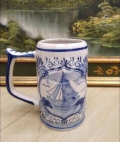 ماغ بورسلان هولندي أنتيك ديلفت بلو أصلي | Antique Dutch Delft Blue Porcelain Mug Hand Painted