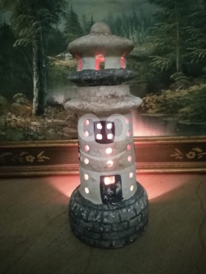شمعدان فخار أوروبي أنتيك تصميم منارة | Antique European Pottery Lighthouse Candlestick — 2