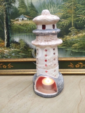 شمعدان فخار أوروبي أنتيك تصميم منارة | Antique European Pottery Lighthouse Candlestick — 3