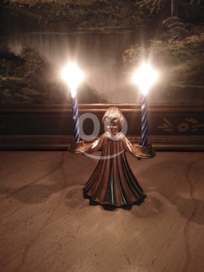 حامل شموع نحاس إيطالي أنتيك شكل ملاك | Antique Italian Brass Angel Cherub Candle Holder — 2