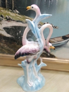تمثال بورسلان أوروبي أنتيك طيور الفلامينغو | Antique European Porcelain Flamingo Figurine — 4