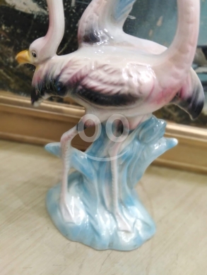 تمثال بورسلان أوروبي أنتيك طيور الفلامينغو | Antique European Porcelain Flamingo Figurine — 2