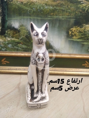 طقم تماثيل فرعونية حجري أنتيك (باستيت وملكة فرعونية) | Pair of Antique Hand-Carved Egypti… — 2