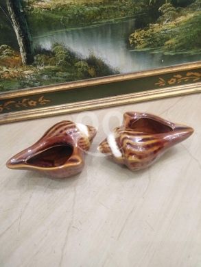 طقم منافض بورسلان صيني أنتيك شكل صدفة | Pair of Antique 1960s Chinese Porcelain Shell Ash… — 3