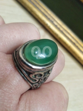 Antiques & Collectibles in Other - خاتم أنتيمون مزخرف مرصع بحجر عقيق أخضر | Decorated Antimony Ring with Green Agate Gemstone