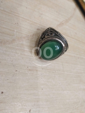 خاتم أنتيمون مزخرف مرصع بحجر عقيق أخضر | Decorated Antimony Ring with Green Agate Gemstone — 3