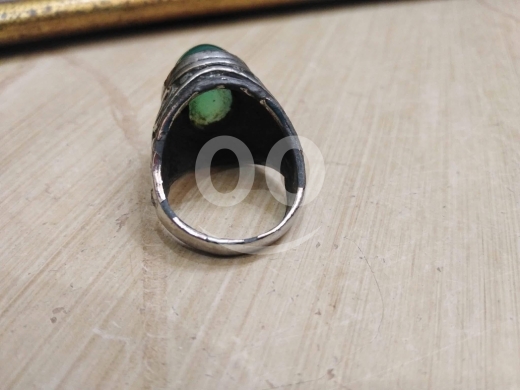 خاتم أنتيمون مزخرف مرصع بحجر عقيق أخضر | Decorated Antimony Ring with Green Agate Gemstone — 2