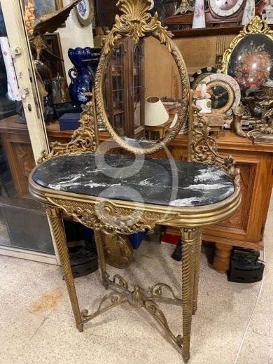 Antiques & Collectibles in Al Dahye - طاولة كونسول لويس فرنسية أنتيك برونز مع رخام أسود | Antique French Louis Console Table Bronze&Black
